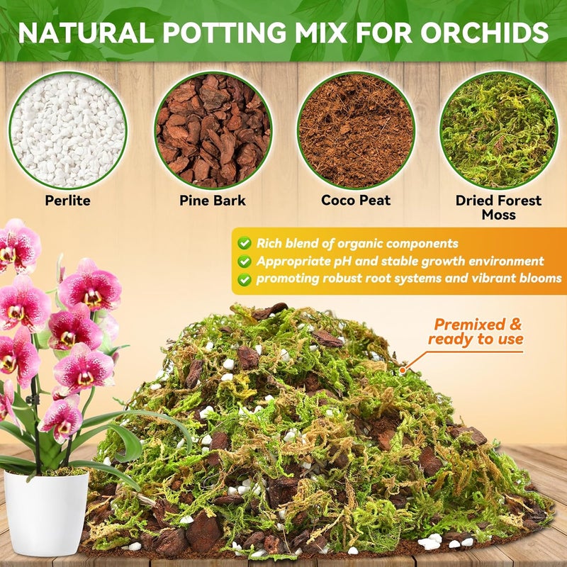 Riare 6QT Orchid Potting Mix for Repotting- Orchid Repotting Kit Include Moss, Pine Bark, Perlite, Coco Peat- Premium Orchid Soil Medium for Indoor Potted Plants Root Ventilation & Expanding - Image 2